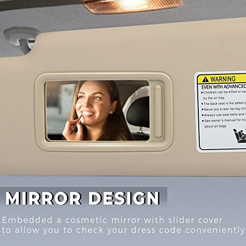 SCITOO Left Driver Side Beige Sun Visor Assembly fit for 2008 2009 2010 2011 2012 2013 for TOYOTA for HIGHLANDER with Sunroof(74320-48500-E0,74320-48180-E0,04005-11148-E0)