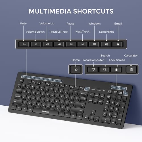seenda Wireless Keyboard and Mouse Combo, 2.4GHz Cordless Quiet Keyboard Mouse with USB Receiver, Full Size Cute Black Combo, Compatible for Windows Laptop Computer Desktop PC, Black