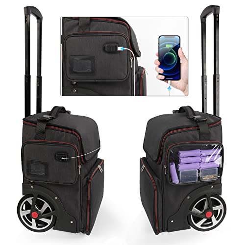 Large Makeup Train Case,Cosmetic Makeup Case for Hairstylist, Hairdresser Bag with Detachable Pouch,Heat Insulation and Anti-scalding Full layer for Hairdressing Tool Organizer Trolley with wheels