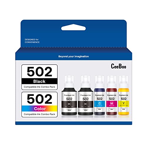 CEEBOO Refill Ink Bottle Replacement for Epson 502, 2 Black,Cyan,Magenta,Yellow, 5 Bottles