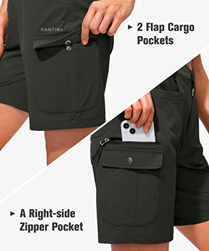 SANTINY Women's Hiking Cargo Shorts with 7 Pockets Lightweight Quick Dry 7 Inch Long Golf Shorts for Women Casual Summer (Khaki_L)