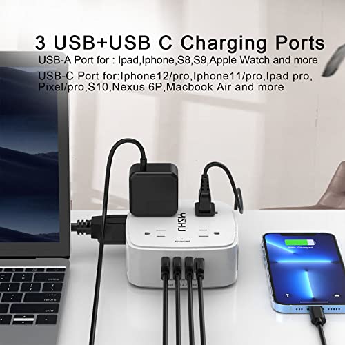 6 Ft Surge Protector Power Strip - 8 Widely Outlets with 4 USB Ports, 3 Side Outlet Extender with 6 Feet Extension Cord, Flat Plug, Wall Mount, Desk USB Charging Station, ETL,Black