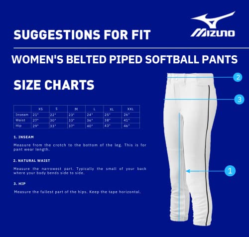 Mizuno Adult Women's Belted Piped Fastpitch Softball Pant, White-Royal, X-Small