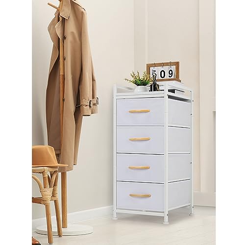 DOMYDEVM 4 Tier Drawer Closet Organizer Tower Clothing Storage Drawers Small Black Nightstand Fabric Organizer Unit with Wooden Top for Bedroom, Living Room, Nursery Room