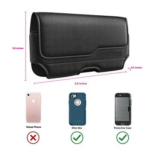 Mobile Vogue by Reiko Premium Eco-Friendly Leather Phone Pouch Belt Clip Holster Compatible with iPhone/Galaxy/Stylo/Android Phone with Protective Case on (Black-MV115, 5.8 x 3.2 x 0.7 in)