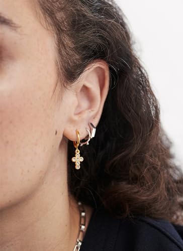 PANSTAR 18K Gold Cross Earrings for Women Small Pearl Studs Earrings Sterling Silver Posts Pearl Earrings Studs, Hypoallergenic Pearl Earrings, Gifts For Women (with Gift Box)