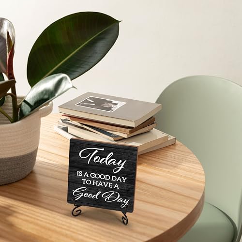 Inspirational Quotes Home Office Desk Decor with Stand - Today Is A Good Day to Have A Good Day - Motivational Wooden Sign Gift for Women Men Friends Coworkers - C20