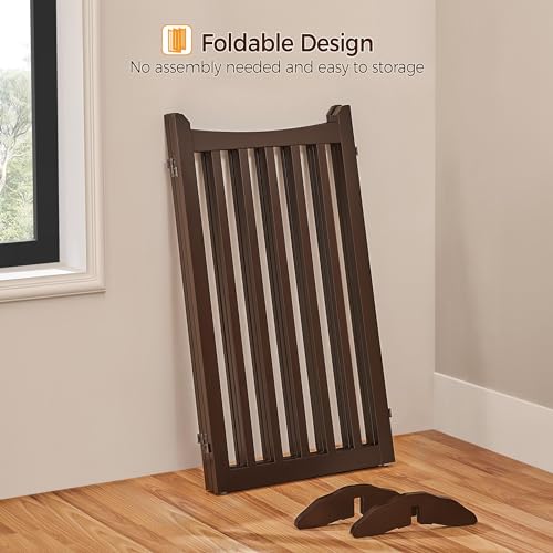 Yaheetech 36" H Extra Tall Freestanding Pet Gate 3-Panel Wooden Dog Fence with 2 Support Feet Folding Dog Gate for Indoor, Stairs, Doorways, Halls, Kitchen Wooden Pet Barrier Espresso, 60" L x 36" H