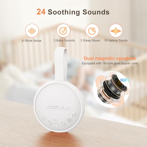 White Noise Machine for Sleeping Adults & Baby, Portable Sound Machine with 24 Soothing Sounds, Bluetooth 5.1, Battery Powered, 3 Timer Settings, Memory Function for Home, Office, Travel (Orange)