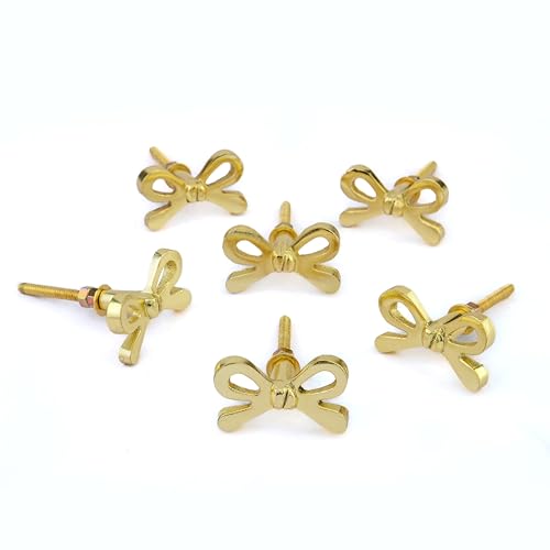 Perilla Home Set of 6 Brass Bow Knobs for Cabinet & Drawers Decorative Bow Knobs for Home Kitchen Cabinet Hardware Cupboard Metal knobs Door Dresser Wardrobe and Drawer Pulls