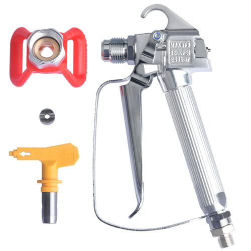JWGJW Airless Paint Spray Gun with 10 Inch Airless Extension Pole and A 517 Nozzle Tip,Swivel 1/4" Thread for Graco Titan Airless Hose Sprayers. Maximum Pressure 3600PSI(JW-120028)