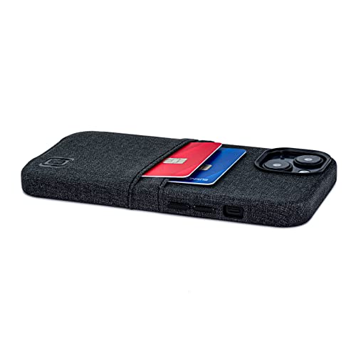 Dockem iPhone 14 Card Case with Built-in Metal Plate for Magnetic Mounting & 2 Card Holder Pockets: Luxe M2 Wallet, Canvas Style Synthetic Leather (iPhone 14, Black)