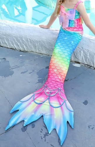 5Pcs Girls Swimsuit Mermaid Tails for Swimming Princess Bikini Bathing Suit Set Can Add Monofin 4T 6T 8T 10T 12T (as1, age, 6_years, Multi Color)