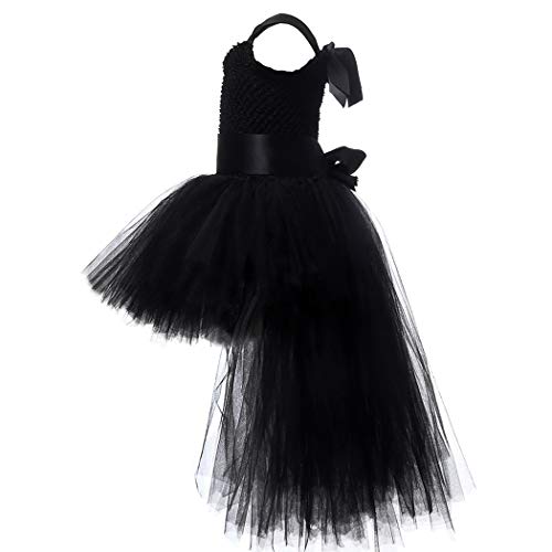 HJTT Tutu Dress for Girls Black Train V-Neck Tulle Evening Wedding Birthday Party Dresses Kids Ball Gown (Black, 1-2 Years)