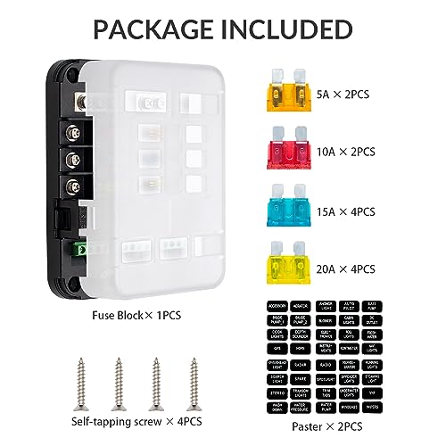 WUPP 12V Fuse Block with Relay, Automotive 6 Circuits Fuse and Relay Box With ACC Interface, Universal Fuse Block and Relay Kit for Cars Trucks Marine Boat