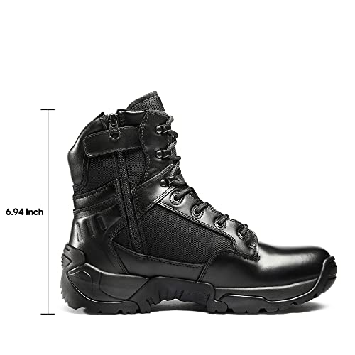 NORTIV 8 Mens Military Tactical Work Boots Side Zipper Leather Outdoor 8 Inches Motorcycle Combat Boots Size 9.5 M US Trooper, Black-8 Inches