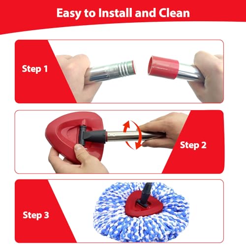 Spin Mop Replace Head Compatible with O-Cedar RinseClean 2 Tank, Mop Replacement Head Handle Base, 2 Microfiber Mop Refills+1 Mop Stick(30-58") +1 Mop Base Combo Set (Blue)