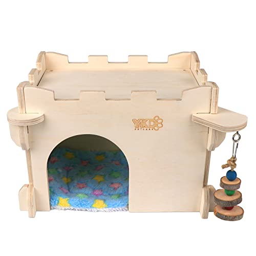 YKD Castle Chinchilla House - Small Animal Hideout for Chinchilla Guinea Pig Hedgehog, or Rat - Ventilated Wooden Guinea Pig Hut Habitat with Multiple Doors (Medium)