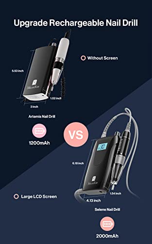 MelodySusie Professional Nail Drill 30000RPM, SC320D Rechargeable Electric Nail Drill Machine, Cordless Nail E File for Acrylic Gel Nails, 8pcs Nail Drill Bits 106pcs Sanding Bands, Selene Black