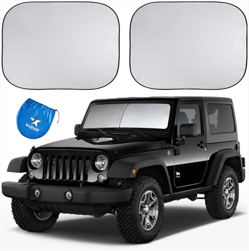 EzyShade Windshield Sun Shade for Jeep with Shield-X Reflective Technology. See Vehicle Size-Chart. Foldable 2-Piece Car Sunshade for Jeep Wrangler, Gladiator, Renegade, FJ Cruiser. X-Small Size