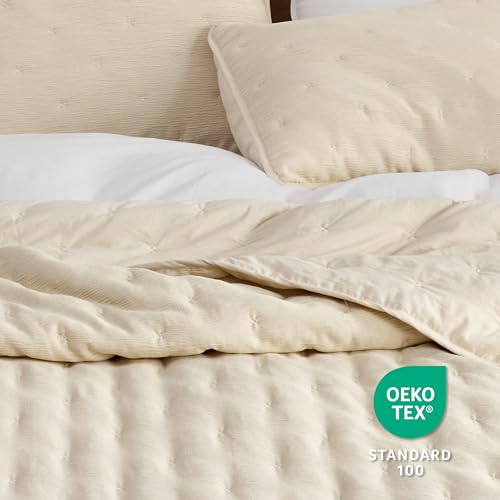 Bedsure Beige Quilt Bedding Set Bedspread Coverlets Queen Size - Lightweight Soft for All Seasons, Cross Stitch Quilt Set, 3 Pieces, 1 Quilt (90"x96") & 2 Pillow Shams (20"x26")