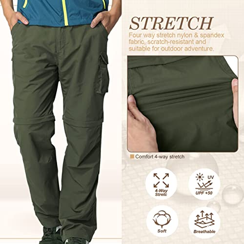 Men's Outdoor Quick Dry Convertible Lightweight Hiking Fishing Zip Off Cargo Work Pants Trousers,Army Green,29