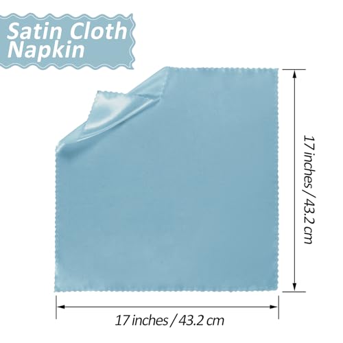 Horbaunal 100 Pack Satin Napkins 17" x 17" Square Dinner Napkins with Elegant Lace, Soft Cloth Napkins for Parties, Weddings, Events, Baby Blue