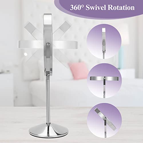 FFowcye 8" Lighted Makeup Mirror with Adjustable Height, 1X/10X Magnification, Rechargeable LED Vanity Mirror with 3 Color Modes, 360° Rotating Touch Screen, Magnifying Tabletop Cosmetic Mirror