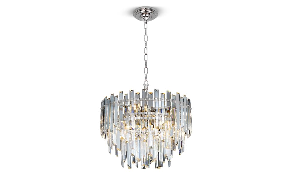 Lt-vt Chrome Crystal Chandelier Lighting 17.7'' for Dining Rooms Bedroom Foyer Entryway Ceiling Hanging Pendant Chandelier Light Fixture Lamp