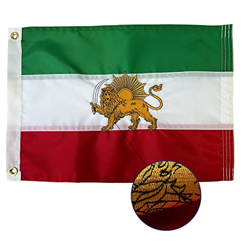 AZCOVER Iran Flag, 12x18 Inch Persian Flag outdoor Embroidered Old Iranian Flag Lion and Sun with Brass Grommet, Sewn Stripes 12x18 Iran Flag Lion Heavy Duty Outdoor