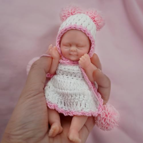 Mire & Mire 4.5 inch Miniature Sleeping Full Silicone Mini Baby Dolls with Feeding Accessory Lifelike Baby Doll Soft Realistic Baby Doll for Christmas New Year Gift…