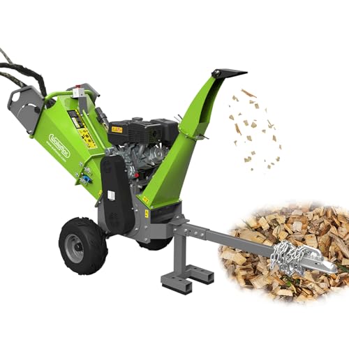 Wallemac Wood Chipper 420cc 14HP 6-Inch Branch and Leaf Shredder Mulcher Gas Powered B&S Engine EPA Certified with Towbar/Emergency Stop Button (B&S Engine, Electric Start)