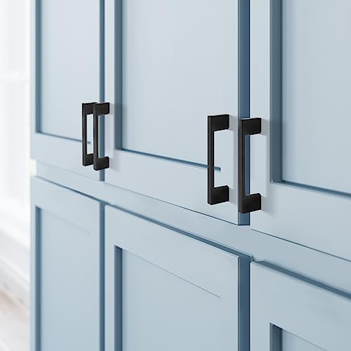 Design House 206524 Portico Modern Square Cabinet Pull, 96mm 5-Pack, Matte Black