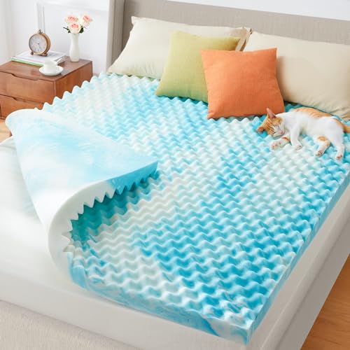 PERLECARE 2-Inch Twin Egg Crate Memory Foam Mattress Topper for Pressure Relief, Cooling Mattress Topper Twin, Gel Infused & Ventilated Design, CertiPUR-US Certified Twin Bed Topper, Blue, PCMT02BU-T2