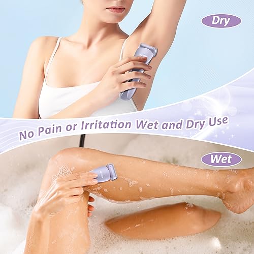 Electric Shaver for Women Legs, Lady Razors Hair Removal Waterproof Wet or Dry for Underarm Arm Bikini Private Area Pubic Hair, Portable Painless Ladies Body Hair Trimmer Remover (Purple）