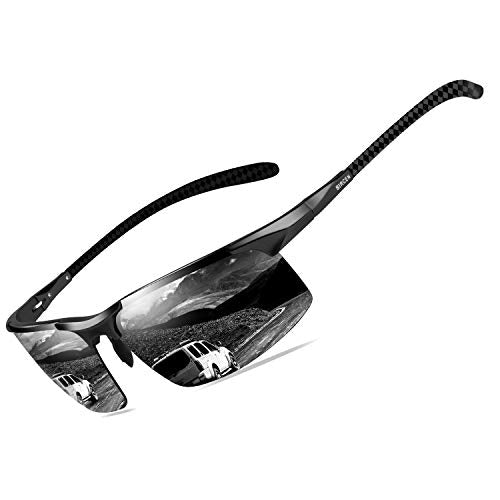 BIRCEN Mens Polarized Sunglasses UV-Protection: Carbon Fiber Sport Black Shades for Men Driving Fishing Golfing
