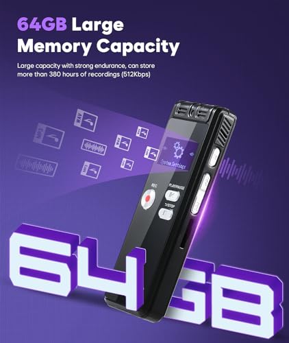 128GB Digital Voice Activated Recorder - 3072Kpbs HD Dual MIC Tape Audio Recording Device with Playback Noise Reduction for Interviews/Meeting, Store 2048 Hours of Documents Voice Activated Recorder