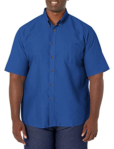 Red Kap Men's Standard Poplin Dress Shirt, Stain and Wrinkle Resistant, Short Sleeve, Royal Blue, 5X-Large