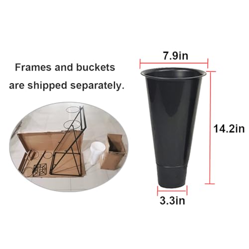 Decorative Flower Display Stand with Buckets for Cut Flowers, Heavy Duty Rolling Plant Stand on Wheels, Indoor Outdoor Flower Cart Ladder Shelf for Florist, Garden, Patio (3 Tier 6 Black Bucket)