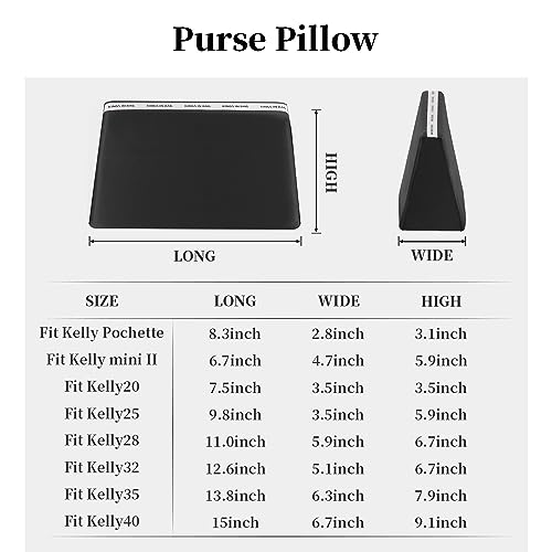 KINGS IN BAG Purse Pillow Insert Compatible with Kelly 25 Bags, Handbag Filler with Soft Satins for Luxury Bags, Soft Purse Inner Pillow with Memory Foam (Black, KE25)