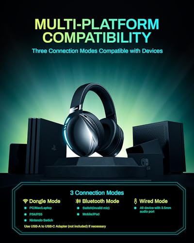 KOFIRE UG-06 Wireless Gaming Headset, 2.4GHz Bluetooth Gaming Headphones with Noise Cancelling Microphone, 3D Stereo Sound, 65Hr Battery Life Headset for PS5, PS4, PC, Switch, Mac, RGB Light