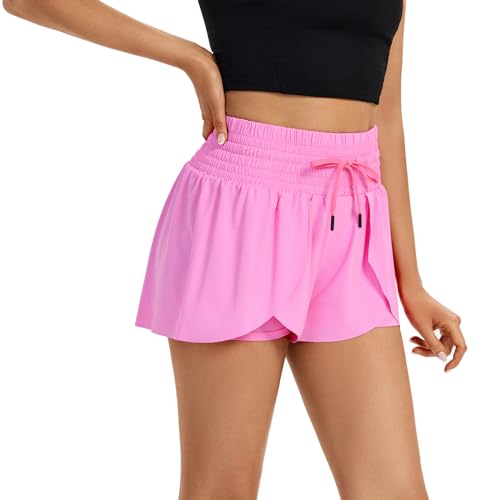 Flowy Womens Running Shorts Gym Yoga Workout Athletic Tennis Golf Skorts Skirts High Waisted with Pockets Butterfly Sweat Spandex Comfy Lounge Pants Cute Trendy Clothes Casual Summer Outfits Red M