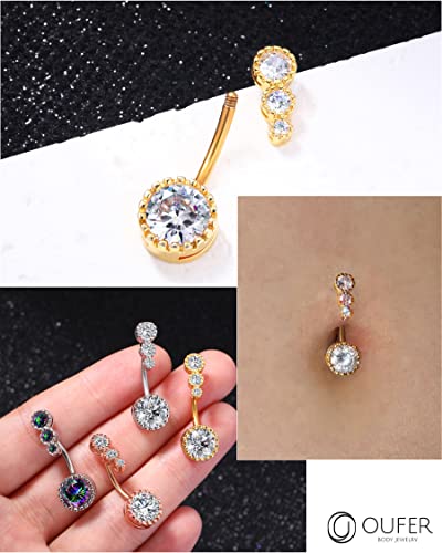 OUFER 14G Navel Rings for Women 316L Surgical Steel Belly Button Rings Clear CZ Belly Navel Piercing Jewelry