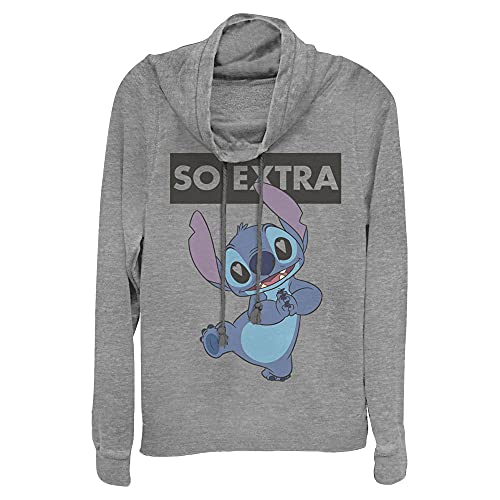 Disney womens Lilo & Stitch So Extra Women's Long Sleeve Cowl Neck Pullover T Shirt, Gray Heather, X-Small US