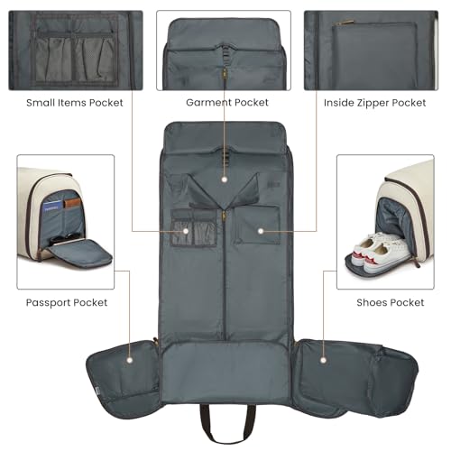 Carry On Garment Bag for Travel, S-ZONE Convertible Garment Duffle Bag Suit Bags for Men Women Travel- 2 in 1 Hanging Suitcase Business Travel Bag with Toiletry Bag, Beige, 50l