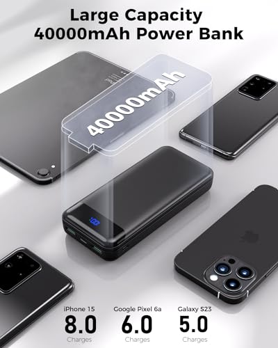 Portable Charger Power Bank 40000mAh Powerbank PD 30W and QC 4.0 Fast Charging External Battery Pack with USB-C LED 3 Outputs & 2 Inputs Portable Charging for iPhone 15 14 13 pro, Samsung