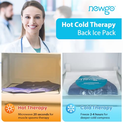 NEWGO Gel Ice Pack for Back Injuries and Pain Relief, 2 Pack Lower Back Ice Pack Wrap for Hot Cold Therapy, Lumbar Surgery, Sciatica, Herniated Disc, Coccyx Tailbone Pain - Black