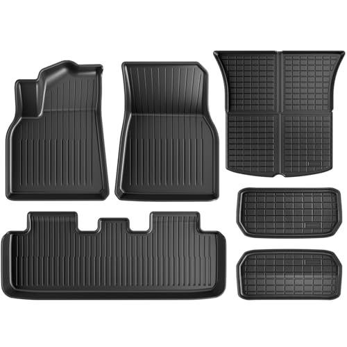 Maysoo Floor Mats for Tesla Model Y 2024-2020 All Weather TPE Cargo Liner Floor Mats and Cargo Trunk Mats Accessories (Set of 6 - Not Fit 7-Seat)