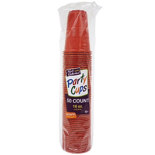 Red Heavy Duty Disposable Plastic Cups - 16oz, 50 Pieces - Ideal for Parties, Weddings & Family Events