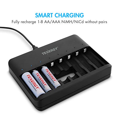 Tenergy TN477U 8-Bay Fast Charger for NiMH/NiCD AA AAA Rechargeable Batteries with 4pcs 2500mah AA and 4pcs 1000mah AAA Rechargeable Batteries